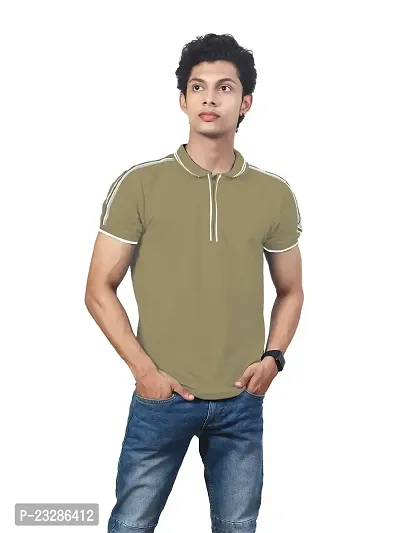 Rad prix Men Solid green Cotton Contrast Tipping Polo T-shirt