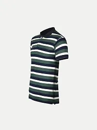 Mens Green Fashion Striped Cotton Polo T-Shirt-thumb1