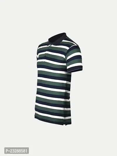 Mens Green Fashion Striped Cotton Polo T-Shirt-thumb2
