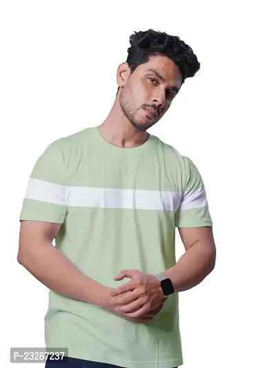 Rad prix Men Green colour-blocked Stripe loose fit T-shirt-thumb0