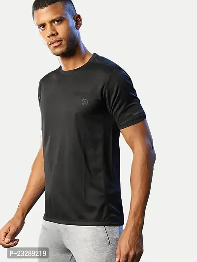 Rad prix Men Solid Black Polyester Casual Loose T-Shirt-thumb4