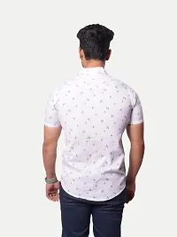 Men White Bird Print Half Sleeve Shirt-thumb4
