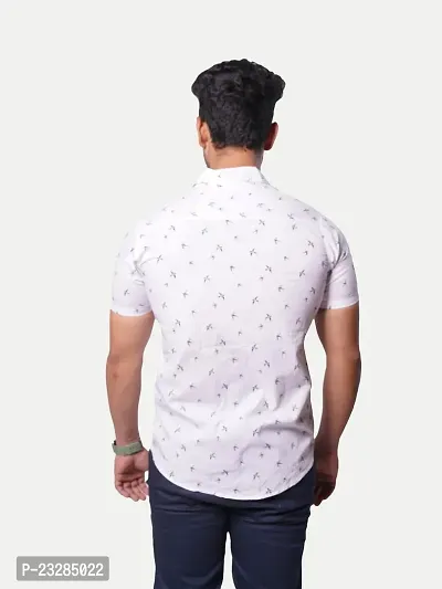 Men White Bird Print Half Sleeve Shirt-thumb5