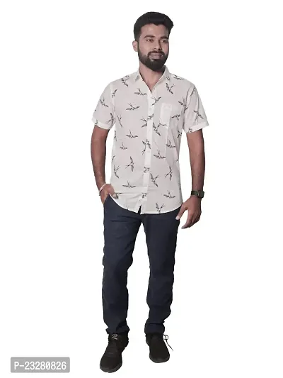 Rad prix Men All-Over Black  White Bird Printed Casual Cotton Shirt