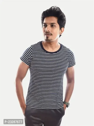 Rad prix Men Black and White Stripe Round-Neck T-Shirt-thumb4