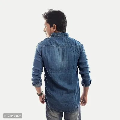 Rad prix Men Blue Heavy Washed Denim Shirt-thumb4