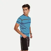 Mens Petrol Cotton Fashion Printed Polo T Shirt-thumb1