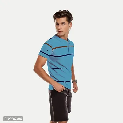 Mens Petrol Cotton Fashion Printed Polo T Shirt-thumb2