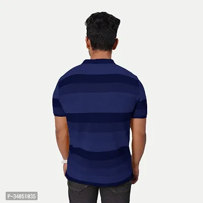 Stylish Blue Striped Cotton Polos For Men-thumb4