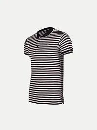 Mens Black Fashion Striped Cotton Polo T-Shirt-thumb1