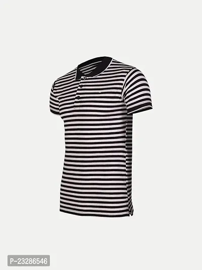 Mens Black Fashion Striped Cotton Polo T-Shirt-thumb2