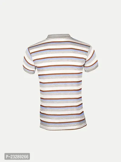 Mens Grey Fashion Striped Cotton Polo T-Shirt-thumb4