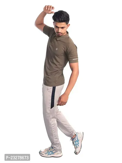 Men Basic Grey Polyester Polo Collared T-Shirt-thumb2