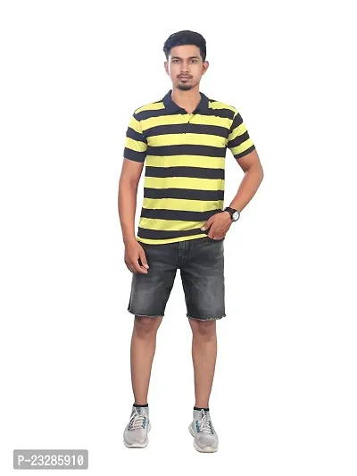 Rad prix Men Yellow and Black Thick Stripes Regular fit T-Shirt-thumb0