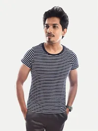 Rad prix Men Black and White Stripe Round-Neck T-Shirt-thumb3