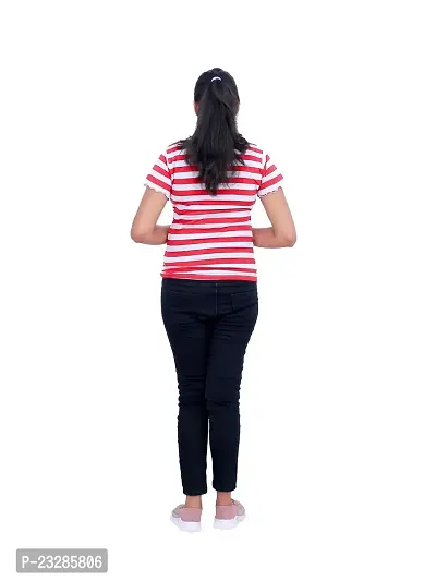 Women Stripe Printed Tees- Red Colour-thumb4