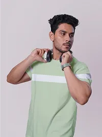 Rad prix Men Green Colour-Blocked Stripe Loose fit T-Shirt-thumb1