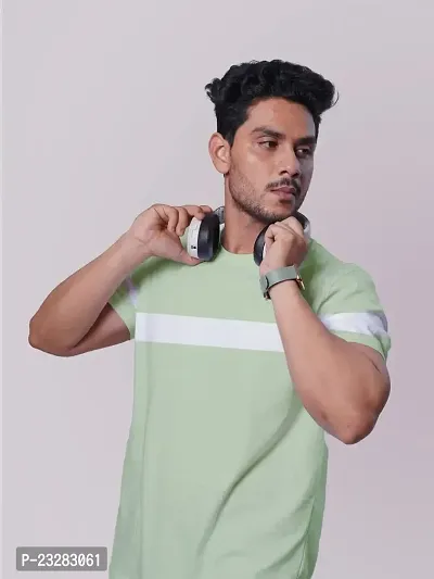 Rad prix Men Green Colour-Blocked Stripe Loose fit T-Shirt-thumb2