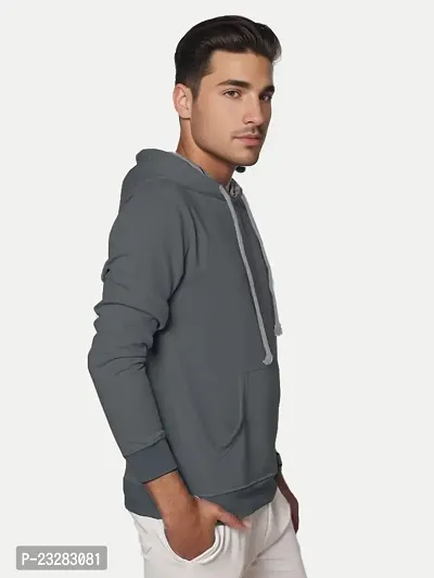 Rad prix Men Solid Grey Cotton Sweatshirt with Hoodie-thumb2