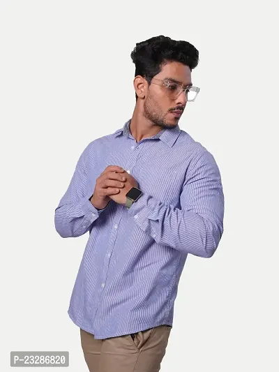 Rad prix Men All-Over Lilac Striped Textured Classic Cotton Shirt-thumb4