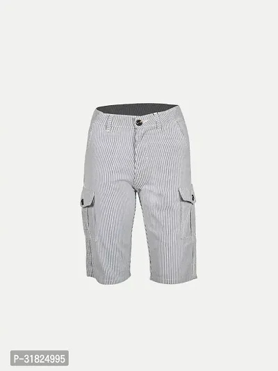 Boys Striped White Cotton Cargo Shorts-thumb0