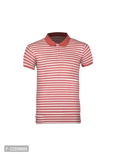 Mens Tomato Red Fashion Striped Cotton Polo T-Shirt