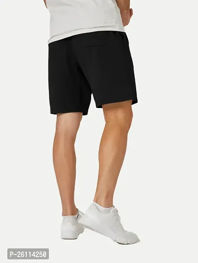 Mens Black Solid Knitted Casual Shorts-thumb4