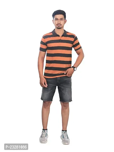 Rad prix Men Orange and Black Thick Stripes Regular fit T-Shirt-thumb0