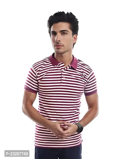 Mens Purple Fashion Striped Cotton Polo T-Shirt-thumb0