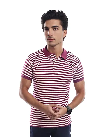 Mens Fashion Striped Polo T-Shirt