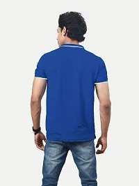 Rad prix Men Solid Blue Cotton Contrast Tipping Polo T-Shirt-thumb3