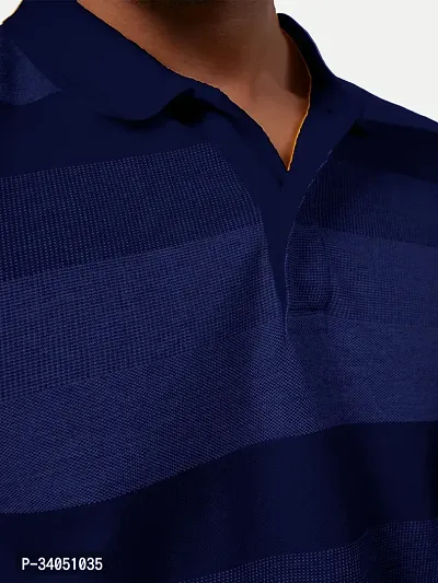 Stylish Blue Striped Cotton Polos For Men-thumb3