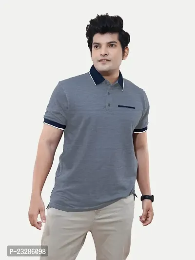 Rad prix Men Grey Cotton Contrast Tipping Polo T-Shirt-thumb3