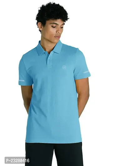 Men Basic Light Blue Polyester Polo T-Shirt