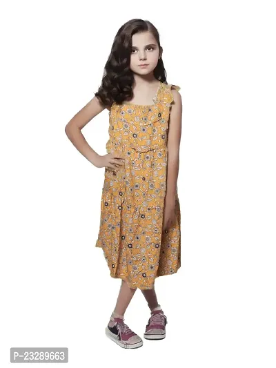 Rad prix Girls Green Floral Printed Dress