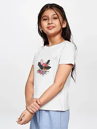 Rad prix Teen Girls White Flamingo Bird Printed T-Shirt-thumb1