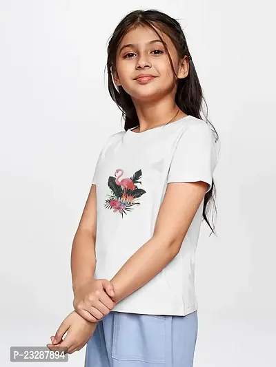 Rad prix Teen Girls White Flamingo Bird Printed T-Shirt-thumb2