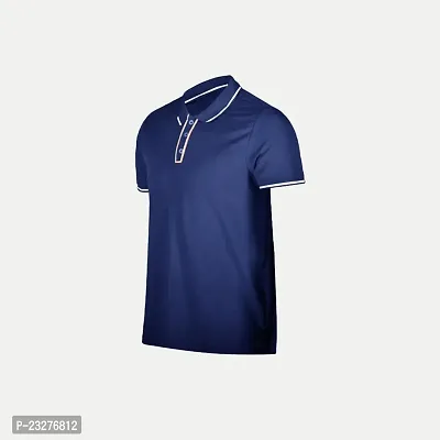 Rad prix Men Navy Blue Cotton Contrast Tipping Polo T-Shirt-thumb2