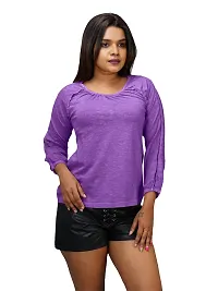 Womens Garment dye knit  Purple Cotton Polo tops-thumb2