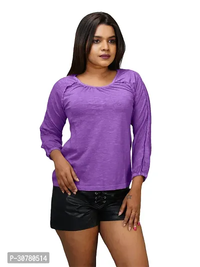 Womens Garment dye knit  Purple Cotton Polo tops-thumb3