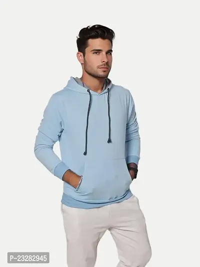Rad prix Men Solid Light Blue Cotton Sweatshirt with Hoodie