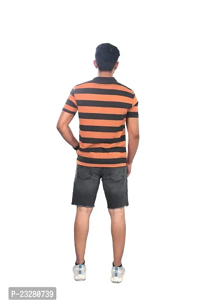 Rad prix Men Orange and Black Thick Stripes Regular fit T-Shirt-thumb4