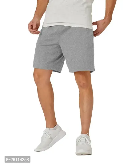 Mens Silver Melange Solid Knitted Casual Shorts-thumb0