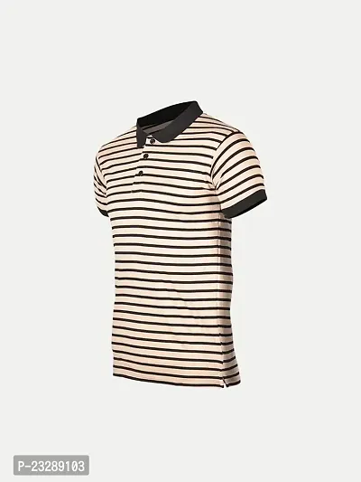 Mens Beige Fashion Striped Cotton Polo T-Shirt-thumb2