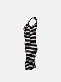 Women Black Stripe Knitted rib Sleeveless Dress-thumb2