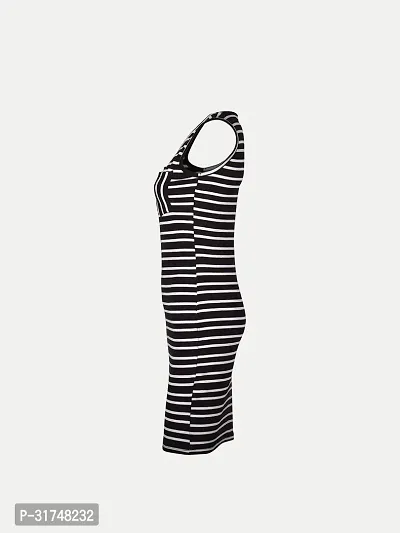 Women Black Stripe Knitted rib Sleeveless Dress-thumb3