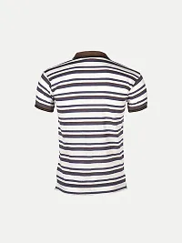 Mens Beige Fashion Striped Cotton Polo T-Shirt-thumb3