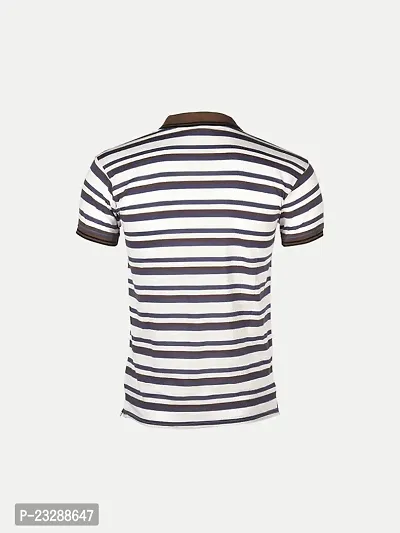 Mens Beige Fashion Striped Cotton Polo T-Shirt-thumb4