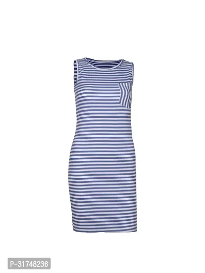 Women Light Blue Stripe Knitted rib Sleeveless Dress