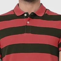 Stylish Red Striped Cotton Polos For Men-thumb2